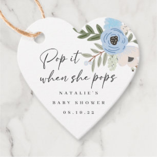 Baby Bly Blue Floral Baby Shower Heart Favor Tags