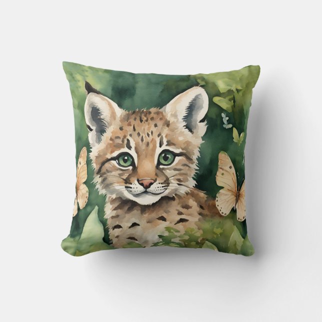 Baby Bobcat Girls  Throw Pillow (Front)