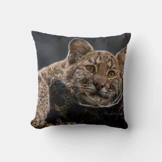 Baby Bobcat Lying in Tree Throw Pillow