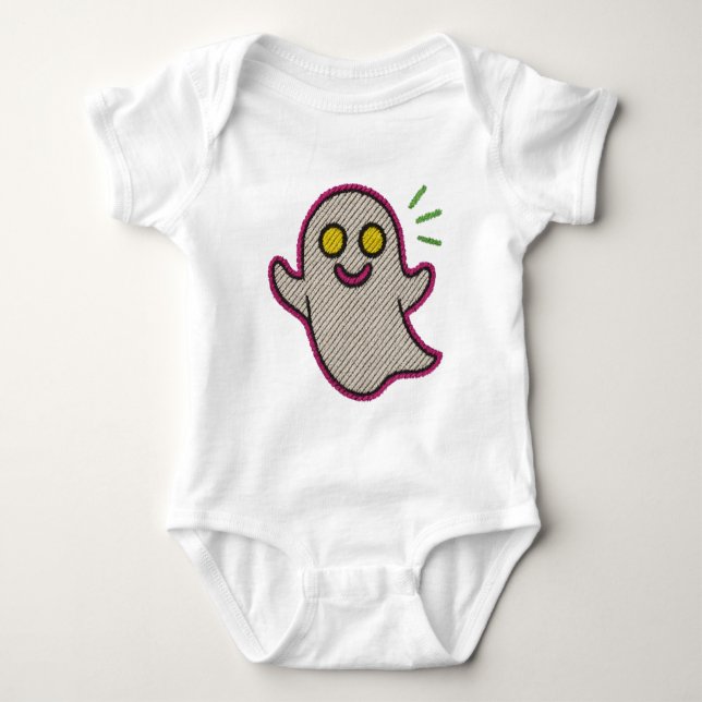 Baby Body with Embroidered Ghost - Diffti Design Baby Bodysuit (Front)