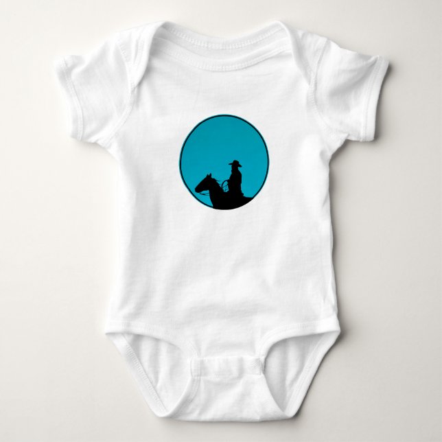 Baby Bodysuit Cowboy Silhouette in Turquoise (Front)