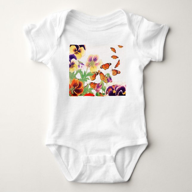 BABY BODYSUIT FOR GIRLS PANSIES AND BUTTERFLIES (Front)