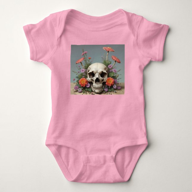 Baby Bodysuit - Girl - Rebirth Skull & Mushrooms  (Front)
