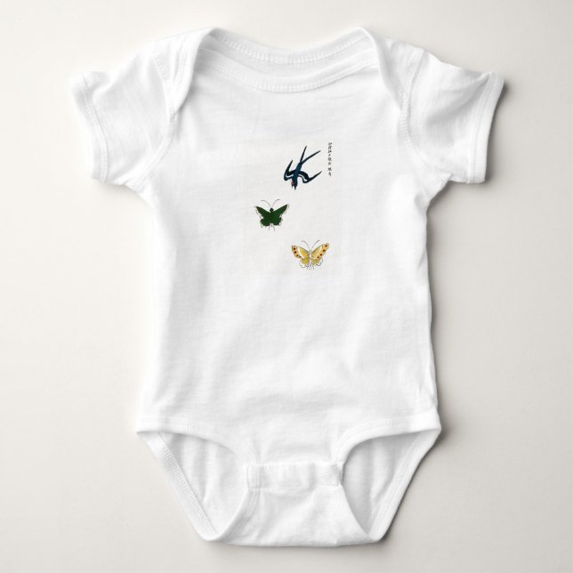 BABY BODYSUIT JAPANESE WOODBLOCK PRINT BUTTERFLIES (Front)