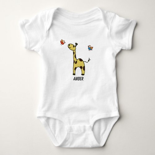 Baby bodysuit little Giraffe and birds