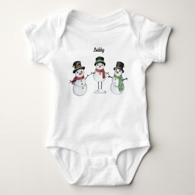 Baby Bodysuit | Personalized Snowman Trio (Front)