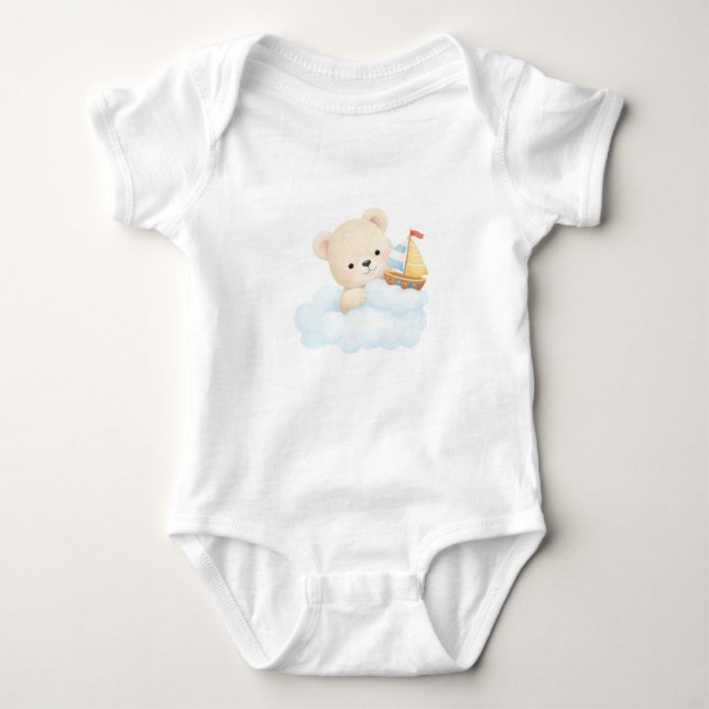 Baby Bodysuit – Sweet Teddy on a Cloud | Soft Wate (Front)