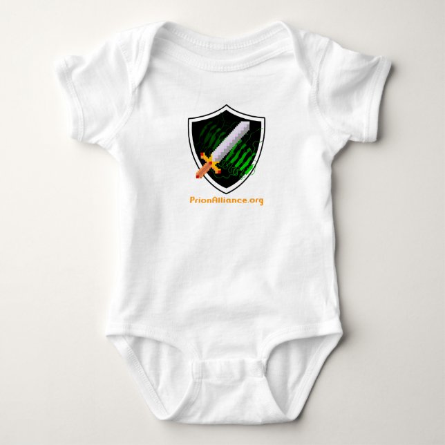 Baby bodysuit (white) with Prion Alliance logo (Front)