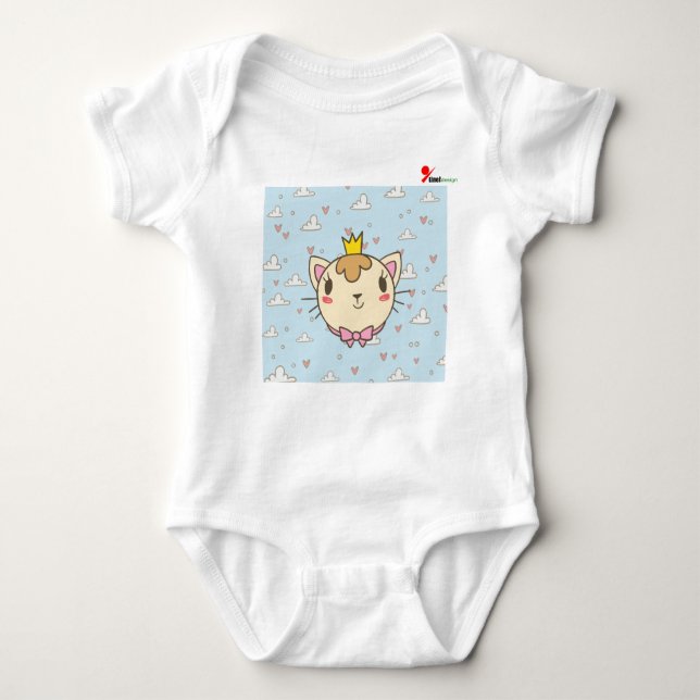 Baby Bodysuit with Cute Cat Design  (Front)