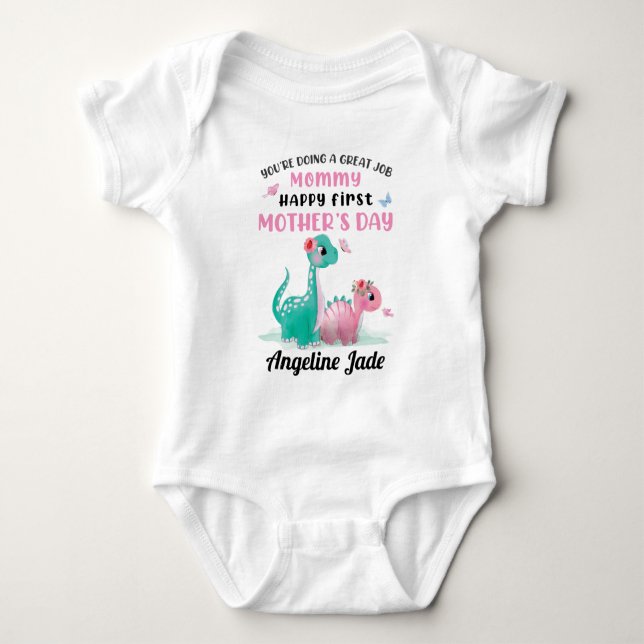 Baby Bodysuit with Dinosaurs 1st Mother's Day (Front)