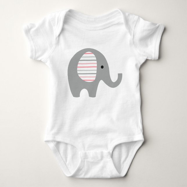 Baby Bodysuit with Grey Elephant/ pink lined ears (Front)