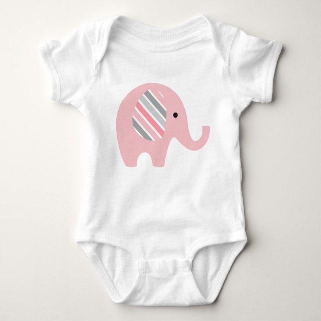 Baby Bodysuit with Pink Elephant/pink striped ears (Front)
