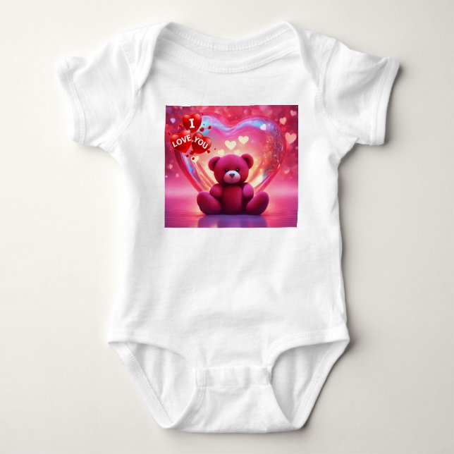 Baby bodysuits in red bear heart (Front)