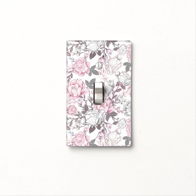 Baby Boho Flower – Soft Muted Grey & Pink Home Light Switch Cover (In Situ)