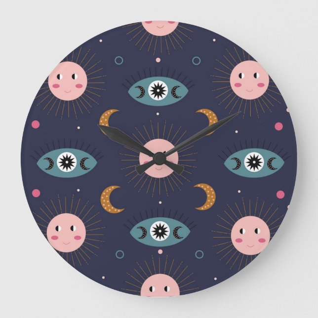 Baby boho, hippie chic pattern. large clock (Front)