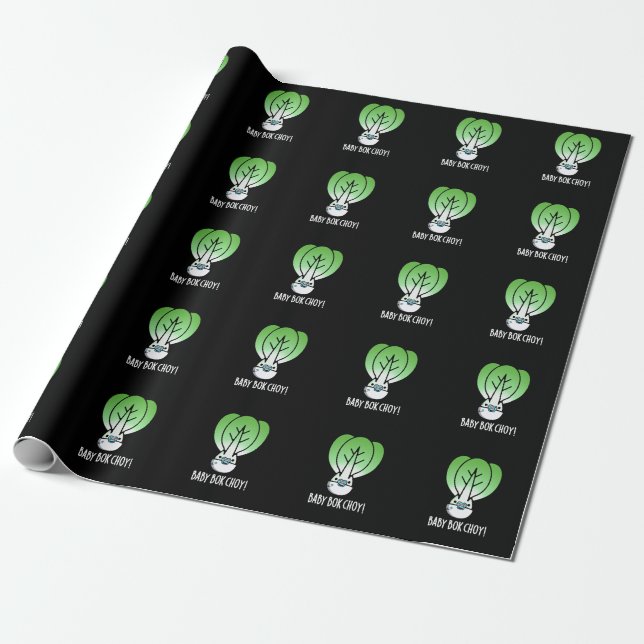 Baby Bok Choy Funny Veggie Pun Dark BG Wrapping Paper (Unrolled)