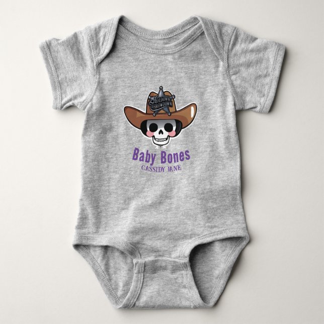 Baby Bones Halloween, Western Skeleton Personalize Bodysuit (Front)