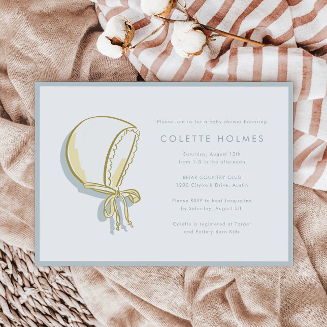 Baby Bonnet Baby Shower Horizontal Invitation (Baby Bonnet Illustration Baby Shower Horizontal Invitation)