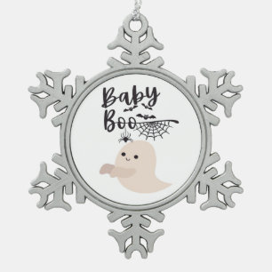 Baby Boo Cute Halloween Print Vintage Style Snowflake Pewter Christmas Ornament