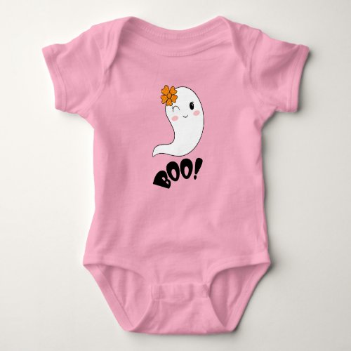 Baby Boo Girly Pink Cute Ghost Halloween  Baby Bodysuit