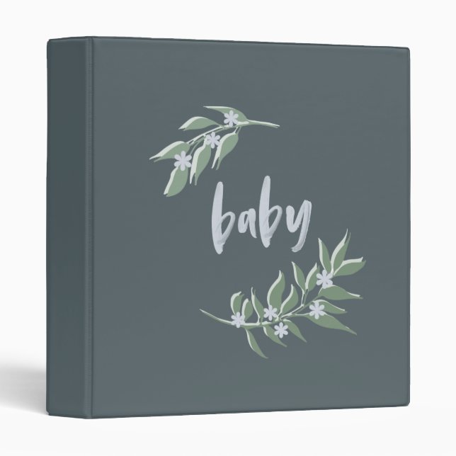 Baby book, baby binder blue floral wreath (Front/Spine)