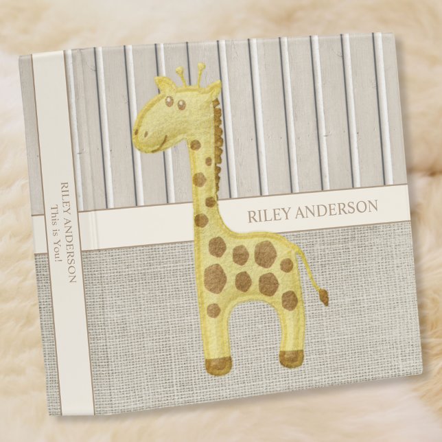 Baby Book | Burlap Cute Giraffe 3 Ring Binder (Creator Uploaded)