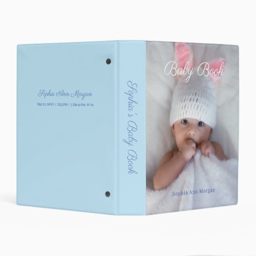 Baby Book DIY Photo DOB Name Date Pale Blue Mini Binder