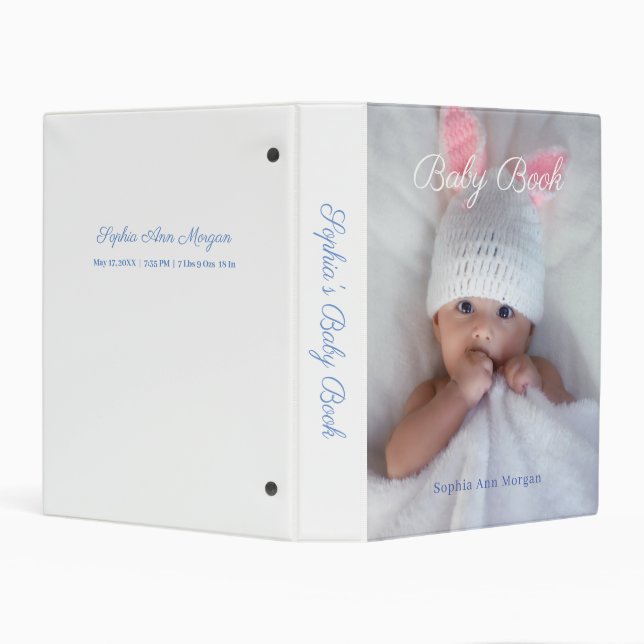 Baby Book, DIY Photo, DOB, Name, Date, White Mini Binder (Background)