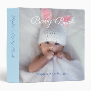 Baby Book, DIY Photo, Name, Date, Pale Blue 3 Ring Binder
