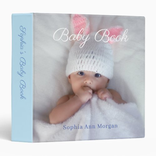Baby Book DIY Photo Name Date Pale Blue 3 Ring Binder