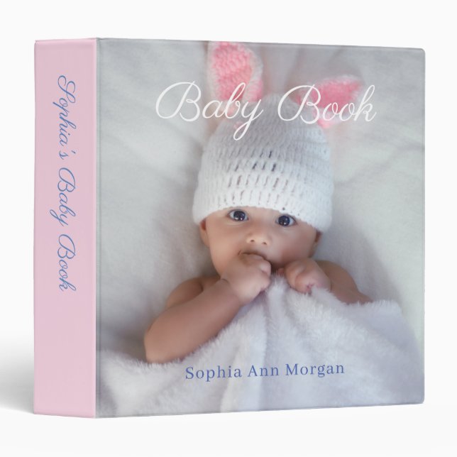 Baby Book, DIY Photo, Name, Date, Pale Pink 3 Ring Binder (Front/Spine)