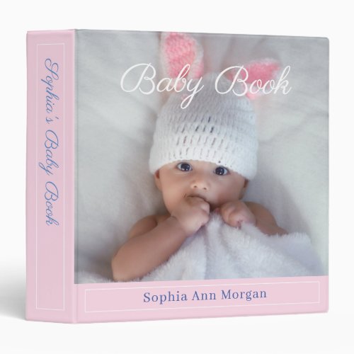 Baby Book DIY Photo Name Date Pale Pink Wh Border 3 Ring Binder