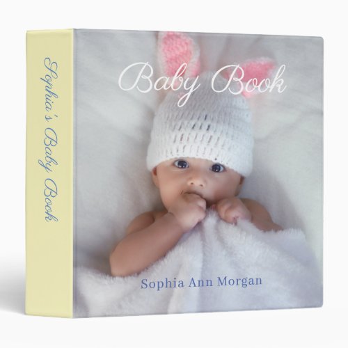 Baby Book DIY Photo Name Date Pale Yellow 3 Ring Binder