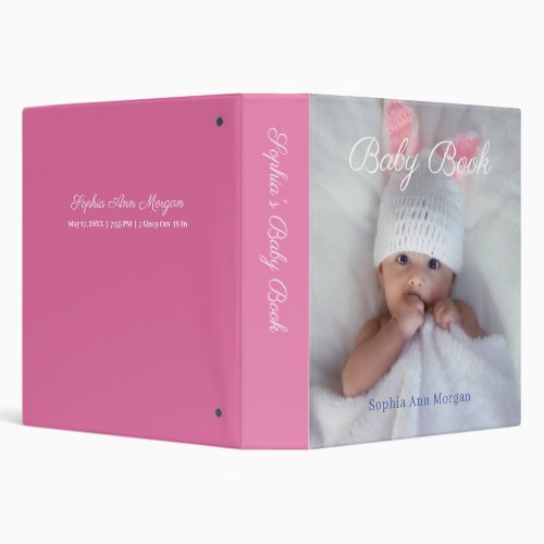 Baby Book DIY Photo Name Date Pink 3 Ring Binder