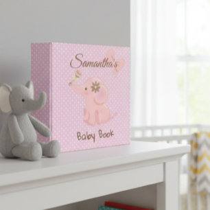 Baby Book Elephant Pink Personalized Photo Album 3 Ring Binder