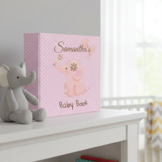 Baby Book Elephant Pink Personalized Photo Album 3 Ring Binder