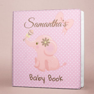 Baby Book Elephant Pink Personalized Photo Album 3 Ring Binder