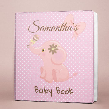 Baby Book Elephant Pink Personalized Photo Album 3 Ring Binder by ColorFlowCreations at Zazzle