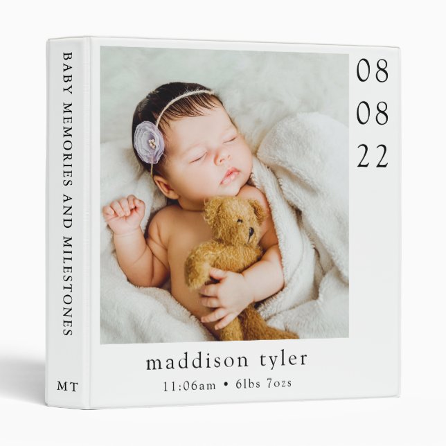 Baby Book Photo Birth Stats 3 Ring Binder (Front/Spine)