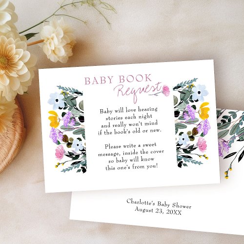 Baby Book Request Pretty Wildflower Lawn White Enclosure Card