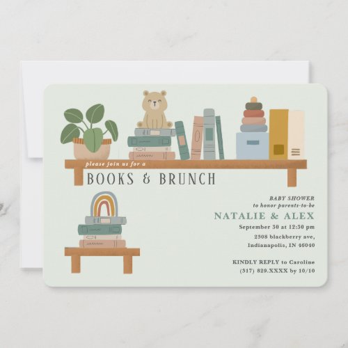 Baby Book Shelf Green Neutral Baby Shower Invitation