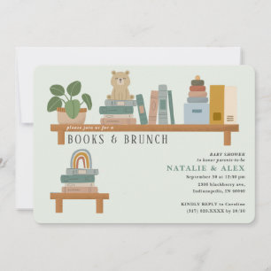 Baby Book Shelf Green Neutral Baby Shower Invitation
