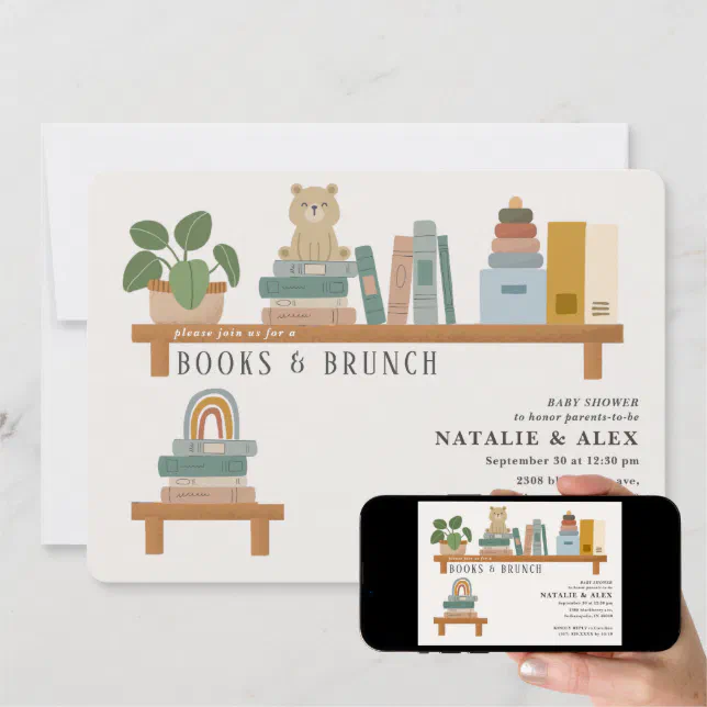 Baby Book Shelf Taupe Neutral Baby Shower Invitation Zazzle