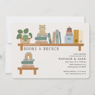 Baby Book Shelf Taupe Neutral Baby Shower Invitation