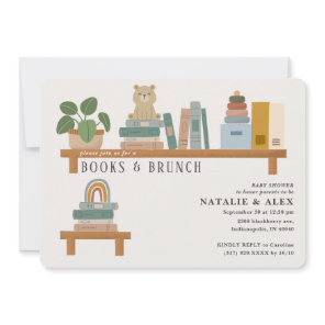 Baby Book Shelf Taupe Neutral Baby Shower Invitation