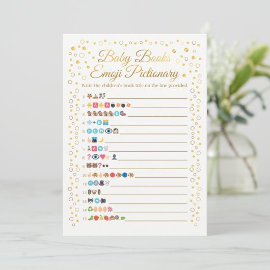 Baby Books Emoji Pictionary Game Gold Baby Shower (Standing Front)