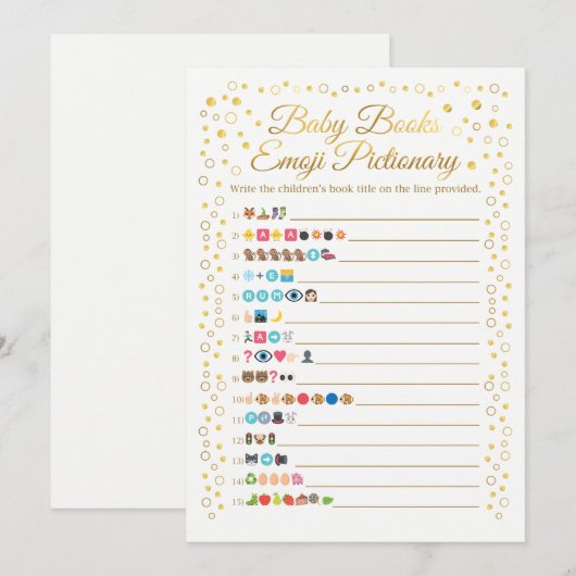 Baby Books Emoji Pictionary Game Gold Baby Shower (Front/Back)