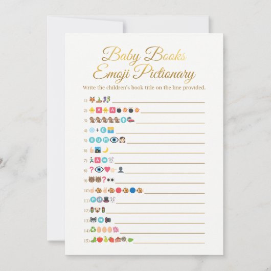 Baby Books Emoji Pictionary Game Gold Baby Shower (Front)