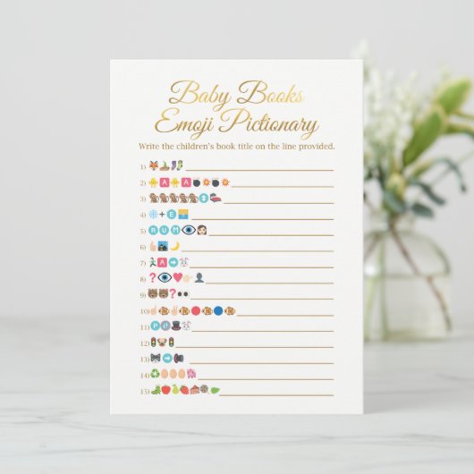 Baby Books Emoji Pictionary Game Gold Baby Shower (Standing Front)