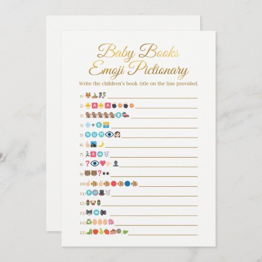 Baby Books Emoji Pictionary Game Gold Baby Shower (Front/Back)
